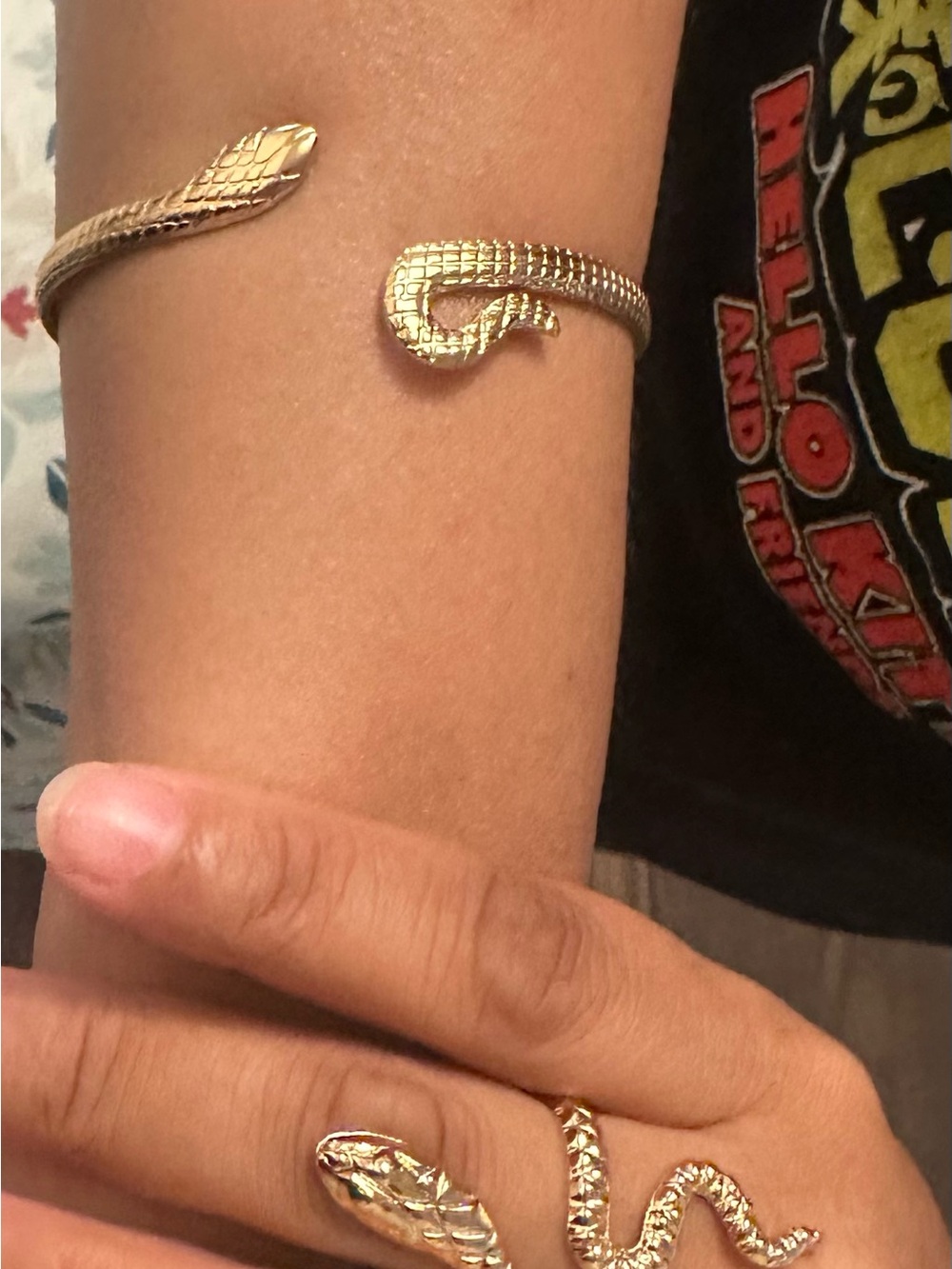 Gold tone Snake Wrap Ring and bracelet — Sculpted Serpent Statement